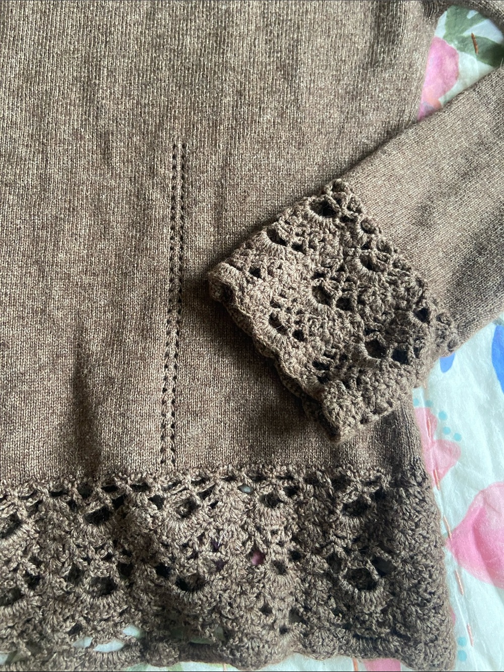 Vintage Y2k Chocolate Brown Lace-Trim Cashmere Sweater M - Picture 11 of 11